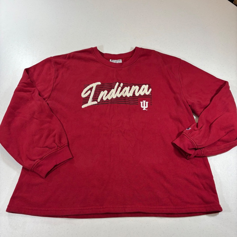 Champion Indiana University Hoosiers Women's Chenille Script Sweatshirt Red XL